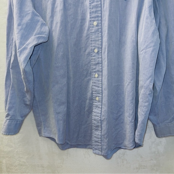 Men's Ralph Lauren Blue Long Sleeve Two-Ply Cotton Yarmouth Button Up Shirt - Picture 4 of 6